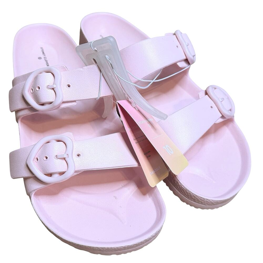 Stoney Clover Lane Pink Heart Adjustable Sandals Slides New with Tags Size 10